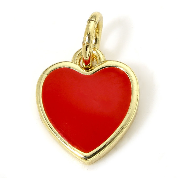 Pendentif avec anneau, Coeur ROUGE 13mm, résine émaillée, Acier Inoxydable 304, Doré à l'or fin 18K,  IONIQUE