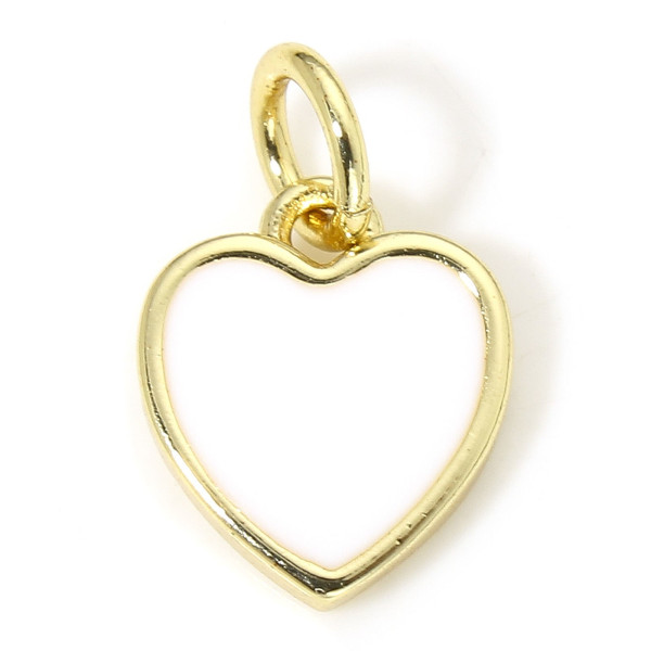 Pendentif avec anneau, Coeur BLANC 13mm, résine émaillée, Acier Inoxydable 304, Doré à l'or fin 18K, IONIQUE