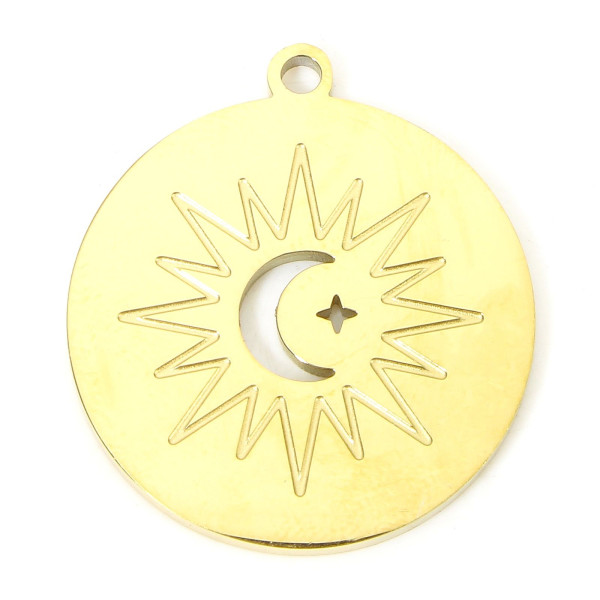 Pendentif, Médaillon Lune avec Etoile 22 mm, Acier Inoxydable 304, finition Doré Placage IONIQUE