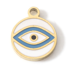 PS11905334 – Lot de 1 Pendentif Oeil de Protection 12mm – Résine Émaillée & Acier Inoxydable 304 Doré à l'or 18K IONIQUE