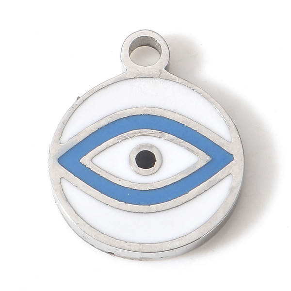Pendentif avec Oeil de la protection 12mm, résine émaillée, Acier Inoxydable 304, finition Argenté