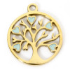 Pendentif arbre à cœur 15mm,  résine émaillé BLEU, Acier Inoxydable 304, finition Doré IONIQUE