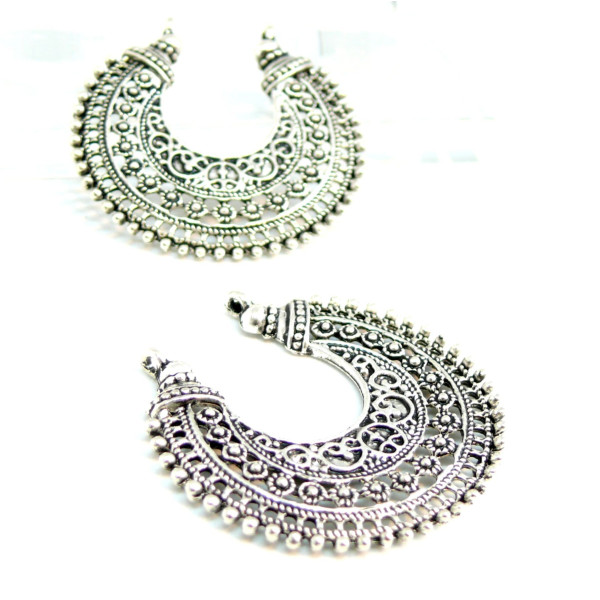 Pendentifs, connecteur Ethnique BOHO CHIC 39mm, métal finition Argent Antique