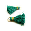 Pompons, breloque, passementière avec fil d'or et anneau 25mm, Vert Emeraude