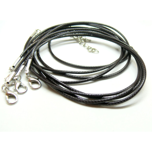 Colliers Ras de Cou,  Corde Cirée MARRON 1.5mm, avec chaine d'extension coloris B02