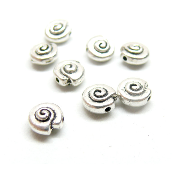 Perles Intercalaire, COQUILLAGE ESCARGOT 8 mm, metal coloris Argent Antique