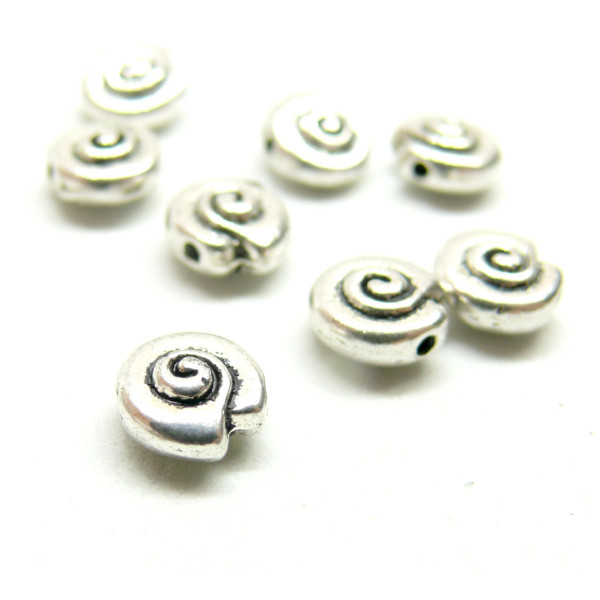 Perles Intercalaire, COQUILLAGE ESCARGOT 8 mm, metal coloris Argent Antique