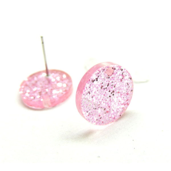 Boucles d'oreille Puce, Clous, Acrylique 14mm avec trou d' attache, et embouts plastique