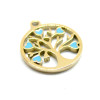 Pendentif arbre à cœur 15mm,  résine émaillé BLEU, Acier Inoxydable 304, finition Doré IONIQUE