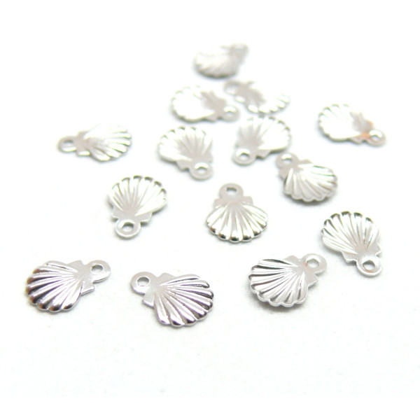 Pendentifs Coquille Saint Jacques 9mm, Acier Inoxydable 304, finition Argenté