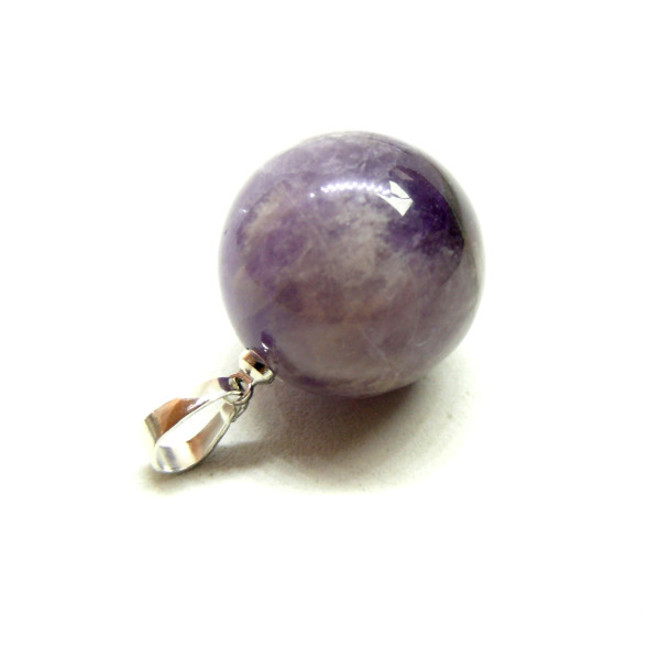 Pendentif ROND 18mm,  AMÉTHYSTE avec bélière,  métal finition Argenté