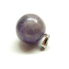 Pendentif ROND 18mm,  AMÉTHYSTE avec bélière,  métal finition Argenté