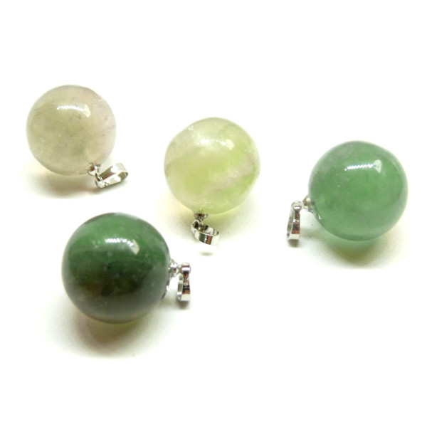 Pendentif ROND 18mm,  FLUORITE avec bélière,  métal finition Argenté