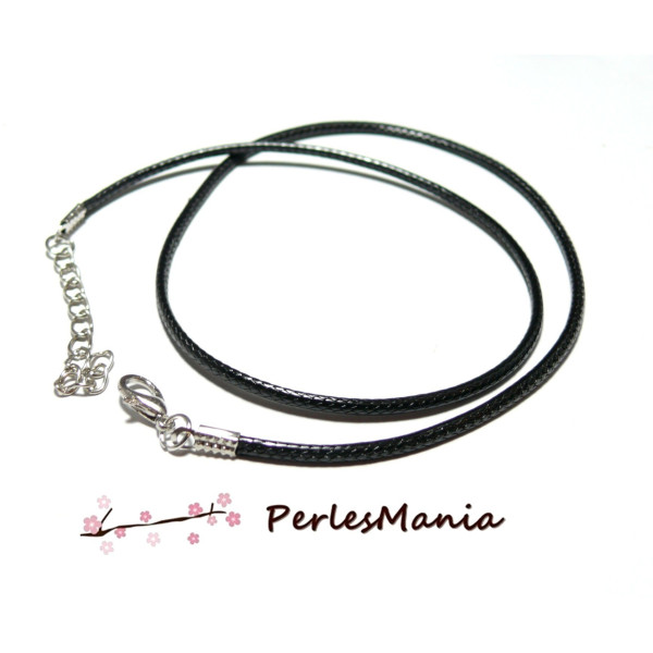 Colliers Corde NOIRE, diamètre 2mm avec fermoirs et chaine de confort, Coloris 101