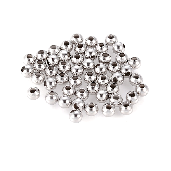 Perles intercalaires Bille 3mm trou 1mm, Acier Inoxydable 304, finition Argent Platine