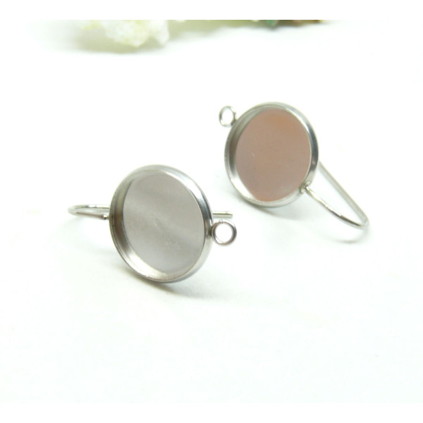 Supports Boucles d'oreille, Crochet avec attache 10mm,  Acier Inoxydable 304  finition Argent Platine