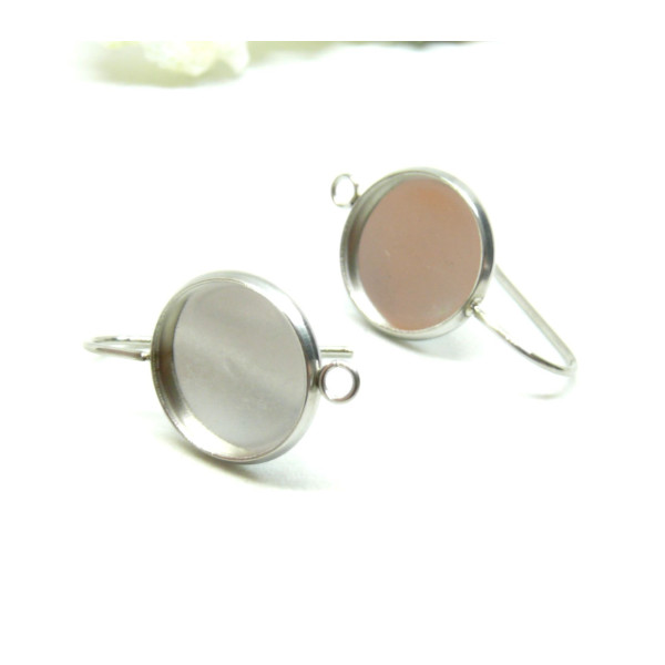 Supports Boucles d'oreille, Crochet avec attache 10mm,  Acier Inoxydable 304  finition Argent Platine