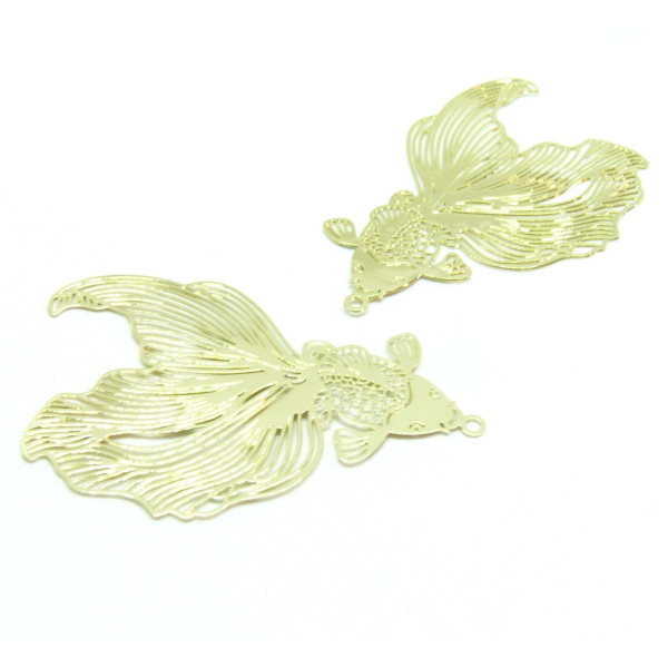 pendentifs filigrane "Poisson de Combat" 27 mm – Acier inoxydable – Finition dorée à l’or fin 18K