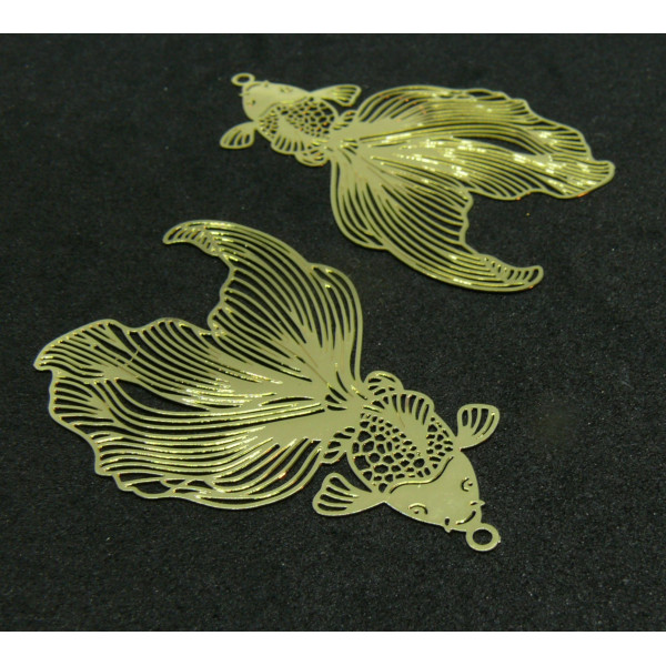 Pendentifs filigrane Poisson de Combat 27mm – Acier Inoxydable Doré à l'or fin 18K
