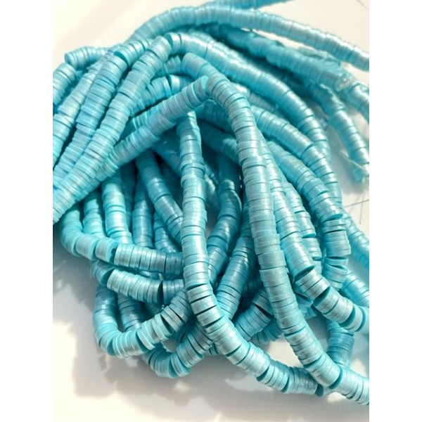 Perles rondelles, Heishi effet Nacrées en pâte polymère 6 par 1mm, couleur 01H Bleu Ciel