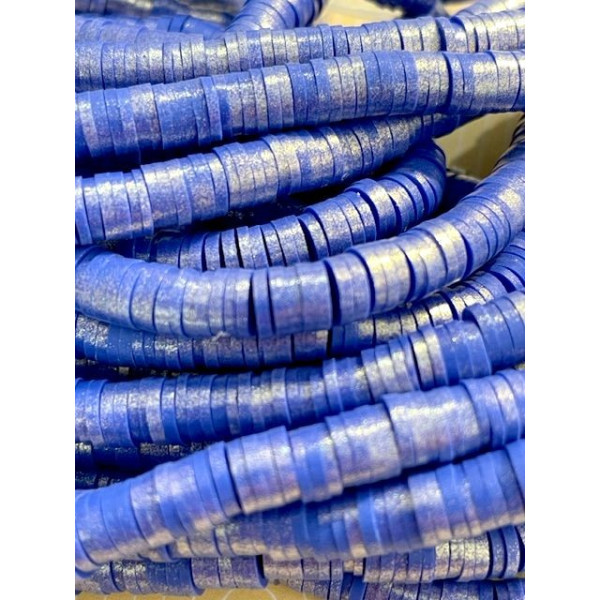 Perles rondelles, Heishi effet Nacrées en pâte polymère 6 par 1mm, couleur 01A Bleu