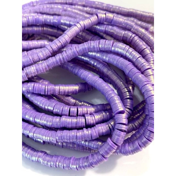 Perles rondelles, Heishi effet Nacrées, pâte polymère 6 par 1mm, couleur 01J Violet