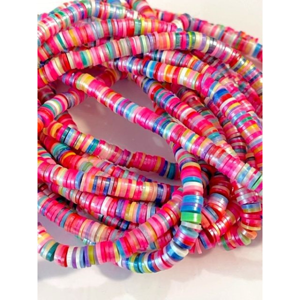 Perles rondelles, Heishi effet Nacrées, pâte polymère 6 par 1mm, couleur 15 Multicolores