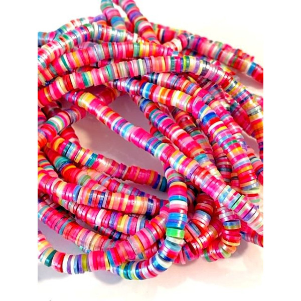 Perles rondelles, Heishi effet Nacrées, pâte polymère 6 par 1mm, couleur 15 Multicolores