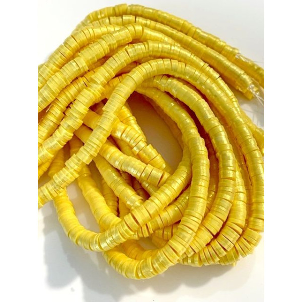 Perles rondelles, Heishi effet Nacrées, pâte polymère 6 par 1mm, couleur 01B JAUNE