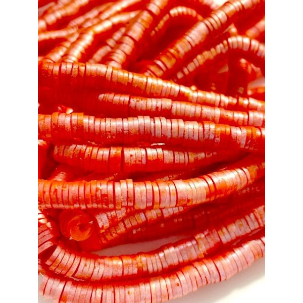 Perles rondelles, Heishi effet Nacrées, pâte polymère 6 par 1mm, couleur 01E Orange Saumon