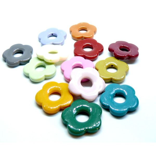 Pendentifs, Perles intercalaires Acrylique, forme Fleurs 26mm, Multicolores