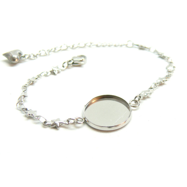 Support de Bracelet, maille Etoile, pour cabochon 12mm,  Acier Inoxydable 304, finition Argenté