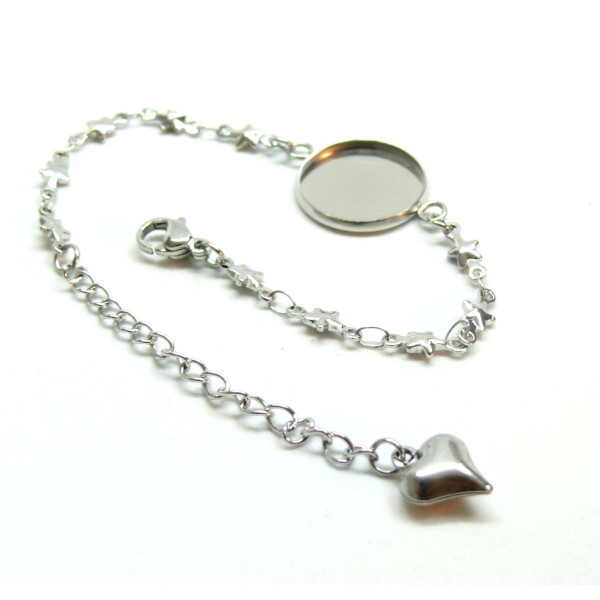 Support de Bracelet, maille Etoile, pour cabochon 12mm,  Acier Inoxydable 304, finition Argenté