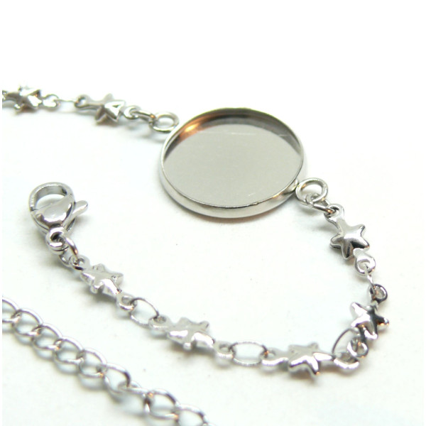 Support de Bracelet, maille Etoile, pour cabochon 12mm,  Acier Inoxydable 304, finition Argenté