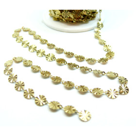 Chaine, maille Fleur 6 mm, Acier Inoxydable 304, finition Doré, Placage IONIQUE