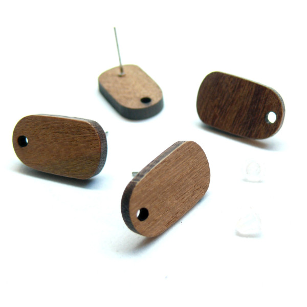 PS11870068 – Lot de 2 ou 4 Boucles d'oreille Puce Ovale 19mm Bois avec Trou d'Attache et Embouts Plastique