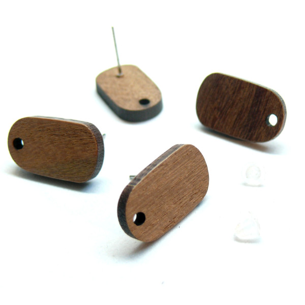 PS11870068 – Lot de 2 ou 4 Boucles d'oreille Puce Ovale 19mm Bois avec Trou d'Attache et Embouts Plastique