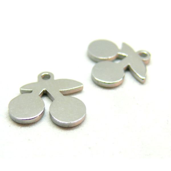 Pendentifs Cerise 10mm, acier Inoxydable 304 finition Argenté