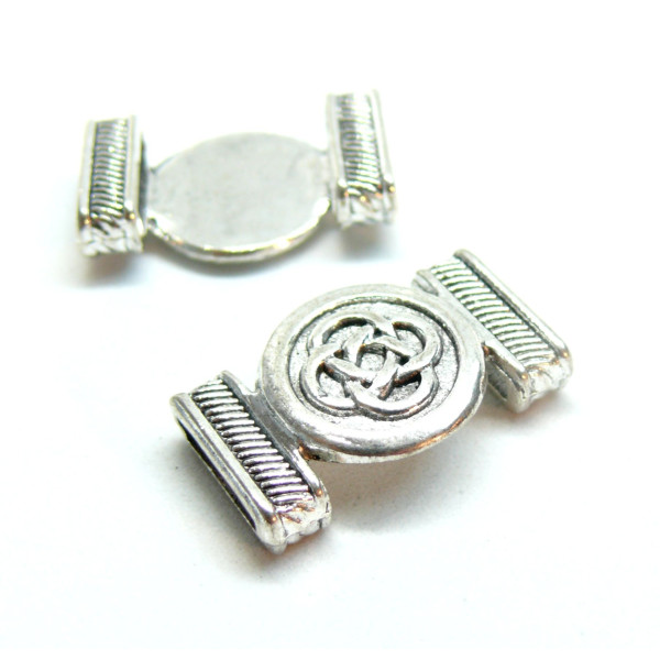 Slides passants Majestueux, Noeud celtique couleur Argent Antique pour Cordon Plat