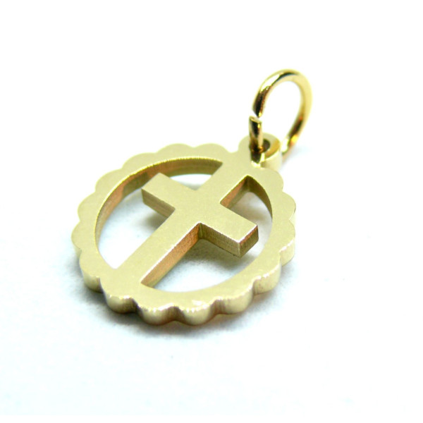 Pendentif, médaillon Croix 12mm avec anneau, Acier Inoxydable 304, finition Doré Placage IONIQUE
