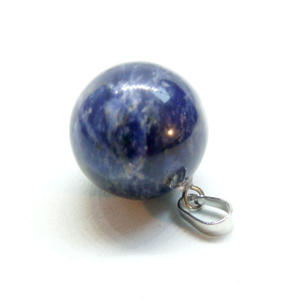 Pendentif ROND 18mm,  JASPE BLEU avec bélière,  métal finition Argenté