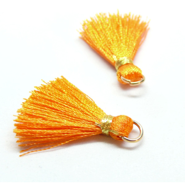 Pompons, breloque, passementière avec fil d'or et anneau 25mm, ORANGE