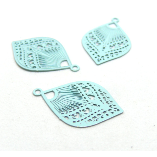 Estampes, pendentif, connecteur filigrane, Goutte Eventail 20mm, Bleu Clair
