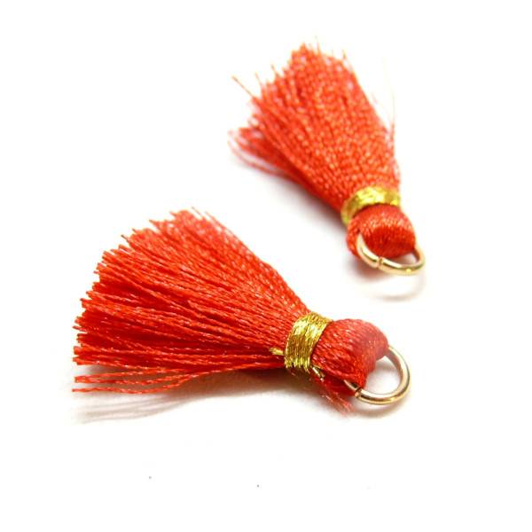 Pompons, breloque, passementière avec fil d'or et anneau 25mm, ROUGE