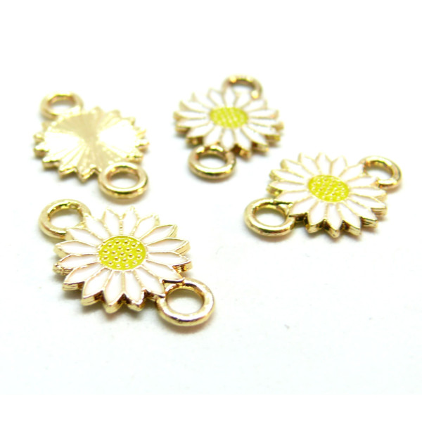 Connecteurs Marguerite résine émaillé 13mm Blanc base doré