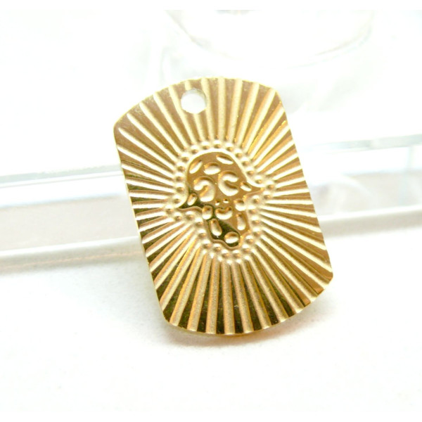 Pendentif Rectangle, Grigri, Main de Fatima 20 mm, Acier Inoxydable 304, finition Doré Placage IONIQUE