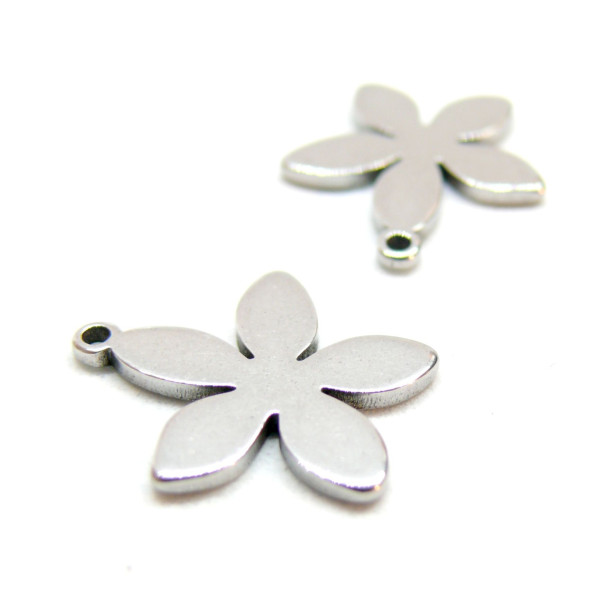Pendentifs Fleur 14mm, Acier Inoxydable 304 finition Argenté