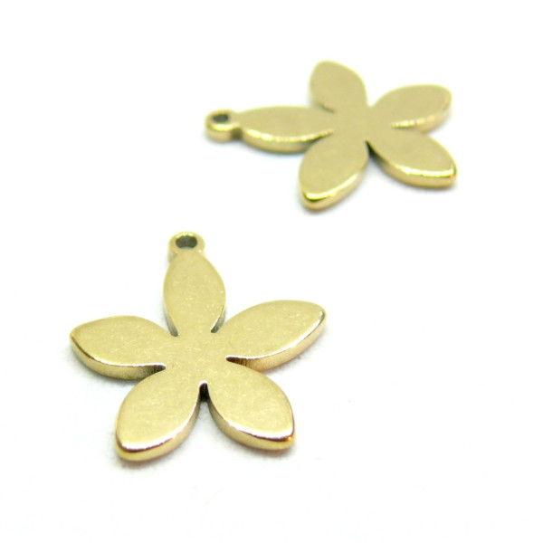 Pendentifs Fleur 14mm, Acier Inoxydable 304 finition Doré