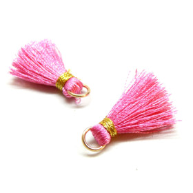 Pompons, breloque, passementière avec fil d'or et anneau 25mm, Rose Fuchsia