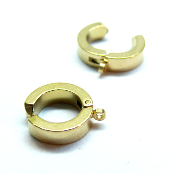 Boucles d'oreille Clips, créoles avec anneau d'attache,  Acier Inoxydable 316 finition DORE